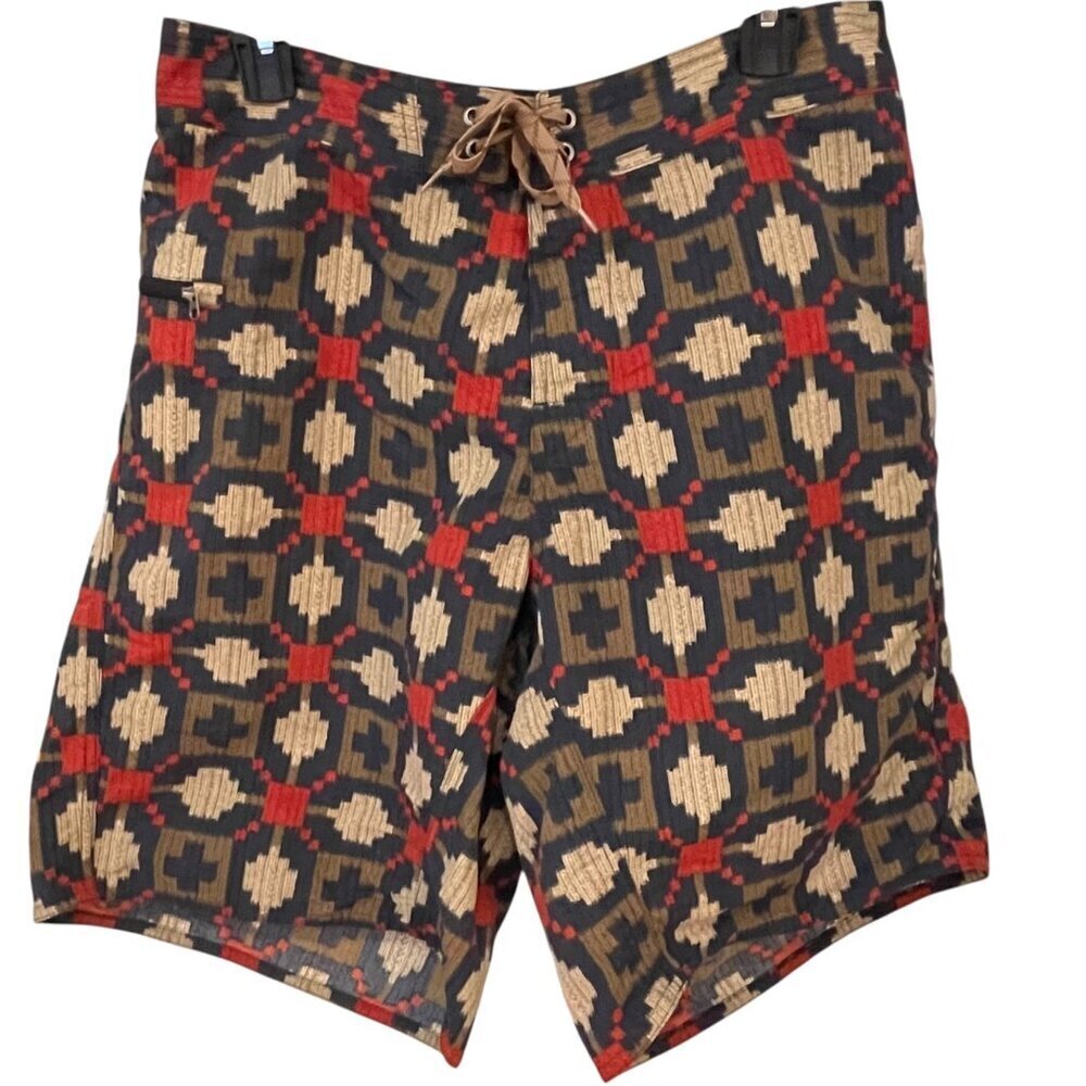 Patagonia Mens Board Shorts Size 33 Geometric Aztec Beach Vacation Surf Swimwear
